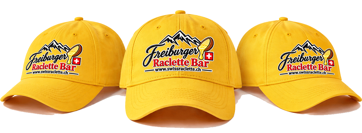 Gelbe Freiburger Raclette Bar Baseball-Caps als Geschenk für unsere Gäste